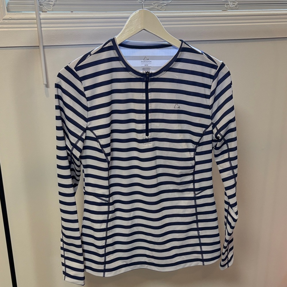 Paradox Navy and White Striped Swim Top